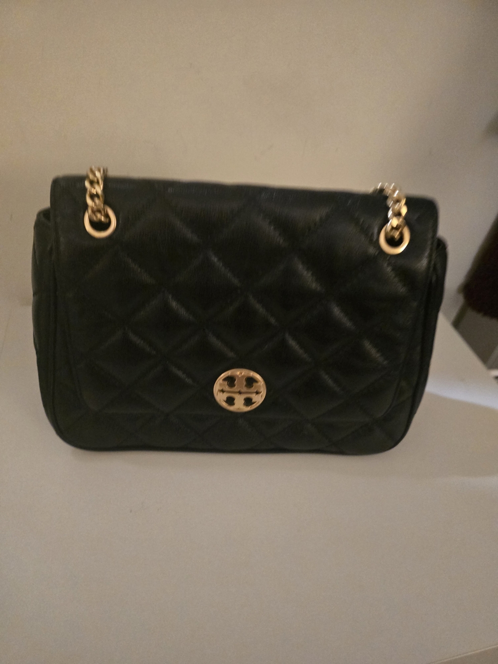 Tory Burch Black Quilted Leather Shoulder Bag with Gold Hardware